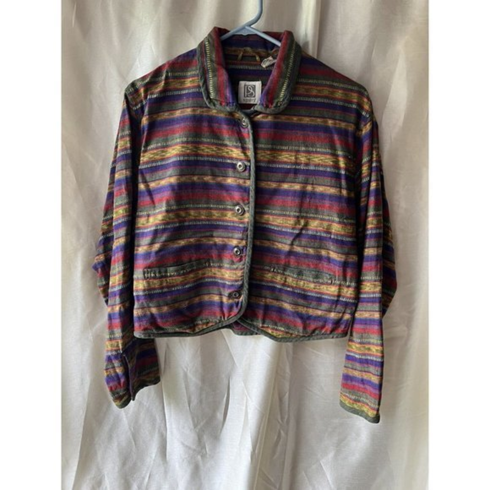 Vtg 90s PS Sport Boho Striped Hippie Woven‎ Tapestry Jacket Coat Sz M